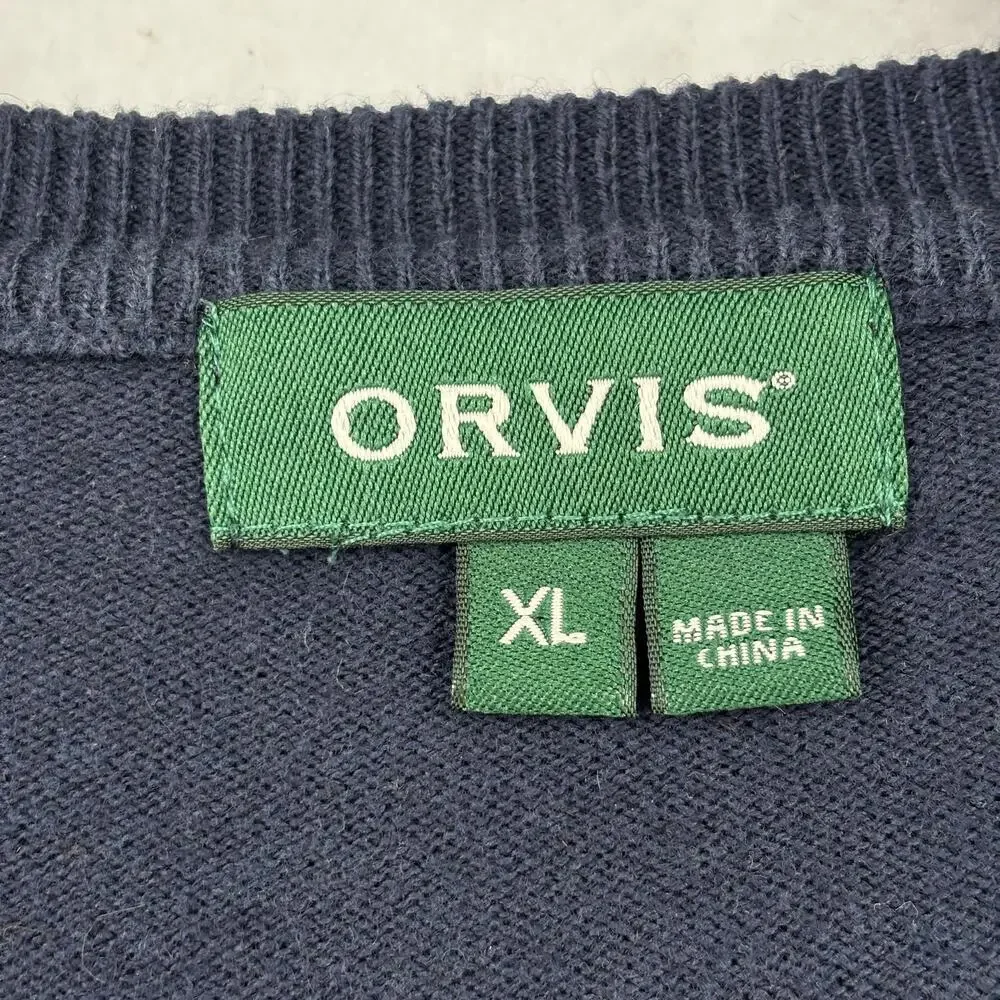 Orvis Crew Neck Sweater Mens Size XL‎ Navy Blue Silk Cashmere Cotton Pullover